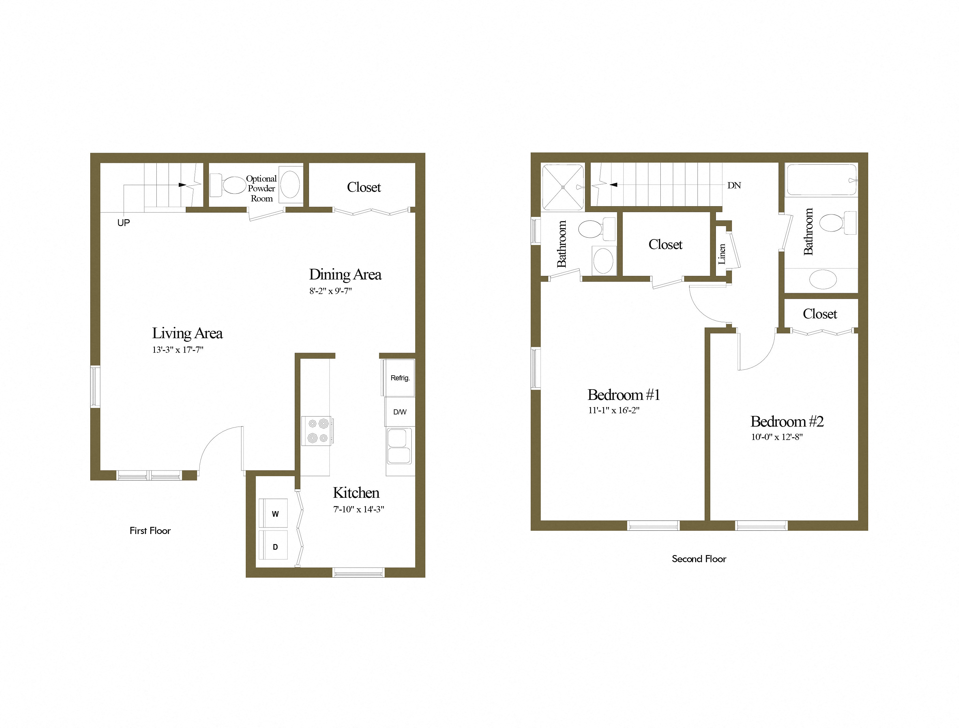 Floor plan for 2 beds, 2 baths, 1006 sqft